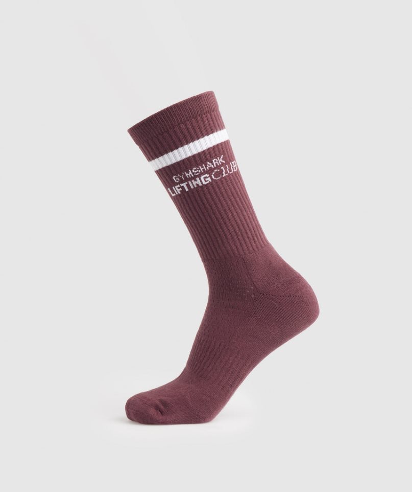 Gymshark Social Club Double Stripe 1pk Socks Burgundy | CA AN6873